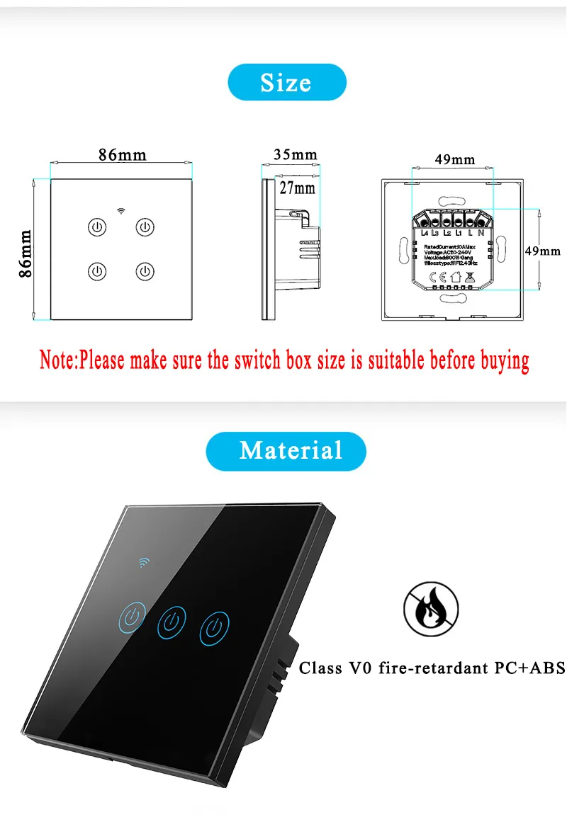 EU No Neutral Alexa Smart Home Touch Screen Light Wifi Smart Switch from China supplier